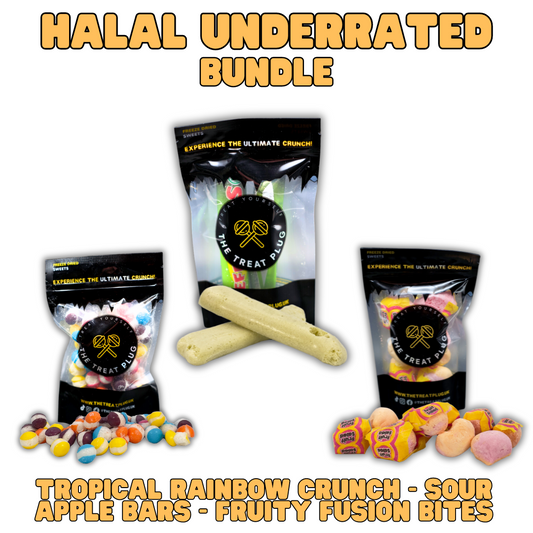 Freeze Dried Halal Underrated Bundle - Tropical Rainbow Crunch, Sour Apple Bars and Fruity Fusion Bites